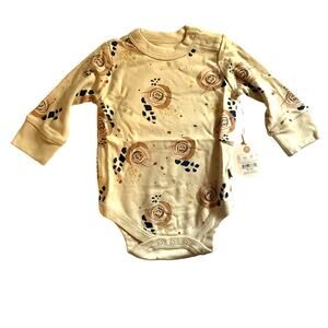 NWT Goumi Baby Beige Rose Floral Print Long Sleeve Bamboo Onesie